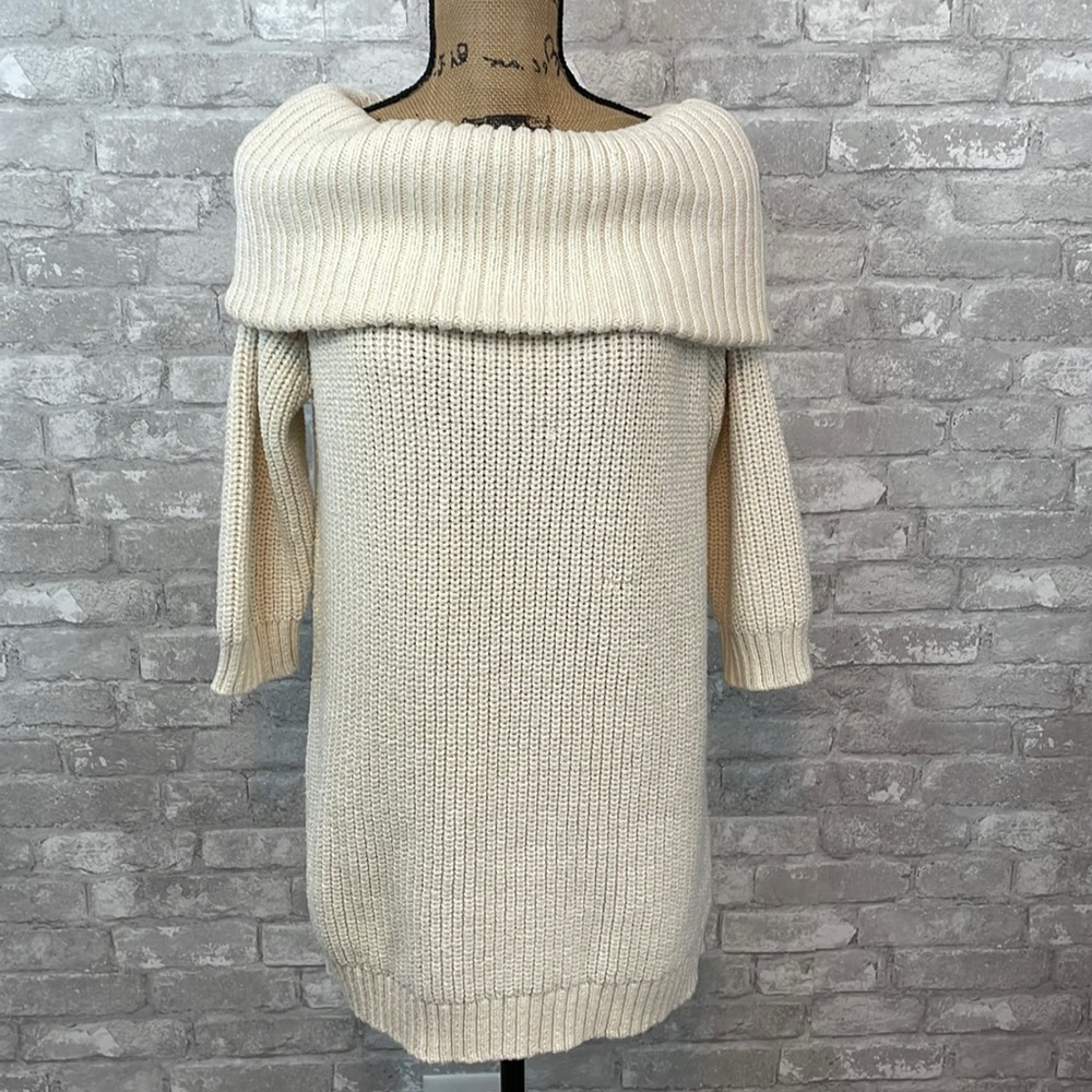 Lands End Cream Off Shoulder Sweater Tunic